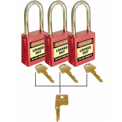 Premium Safety Lockout Padlocks 42mm Set of 3 - Keyed Alike (Red)